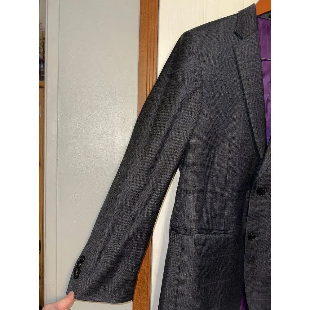Joseph Abboud Wool Plaid‎ Suit Jacket With Purple DetailSize 40R